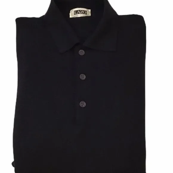 Italian Lazo Black 100% Wool Collared Sweater Size L